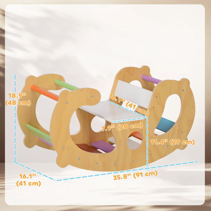 Qaba Climbing Toy For Toddlers, 2 In 1 Wooden Rainbow Climbing Arch Ladder Baby Rocker, Children Ind
