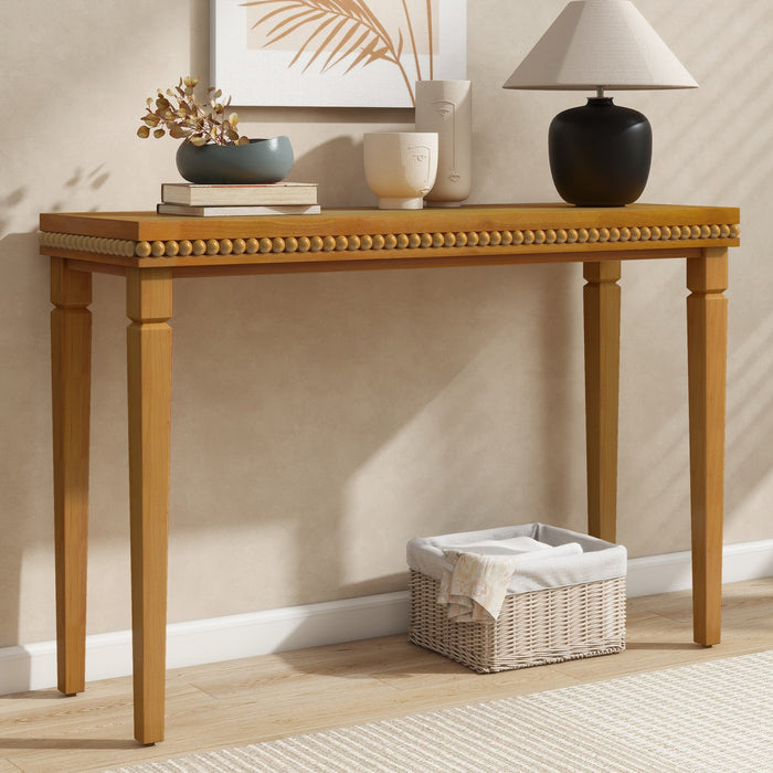 Martha 47.25\" Rustic Wood Sofa Table with Decorative Beaded Trim - Brown 