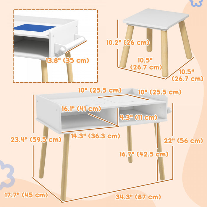Qaba Kids Table And Chair Set, 3 In 1 Toddler Activity Table With Building Blocks Board, Paper Roll,