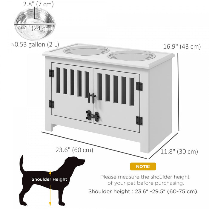 Pawhut Raised Dog Bowls, Elevated Dog Feeder With 2 Stainless Bowls, Storage Cabinet, Door, For Extr