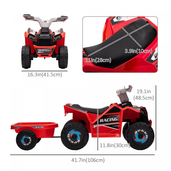 Aosom 6v Kids Atv Quad, Battery Powered Ride-On Electric Vehicle For Kids With Back Trailer, Wear-re