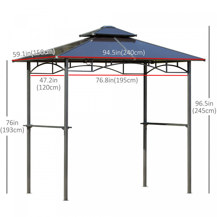 Outsunny 8' X 5' Hardtop Grill Gazebo, Aluminium Bbq Canopy Gazebo, Outdoor Canopy With Side Shelves