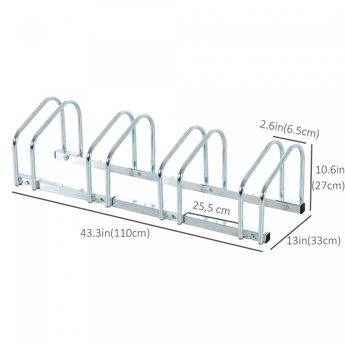 Soozier 4-bike Bicycle Floor Parking Rack Cycling Storage Stand Silver
