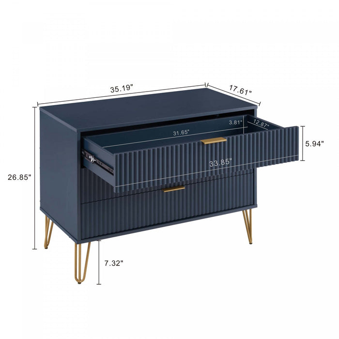Dumbo Modern 35\" Fluted Dresser in Midnight Blue (3-Drawer) 
