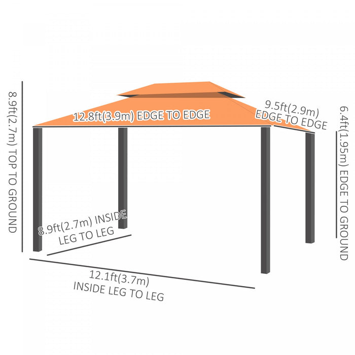 Outsunny 10 X 13ft Aluminum Frame Gazebo Canopy Double Tier Garden Shelter With Netting And Curtains