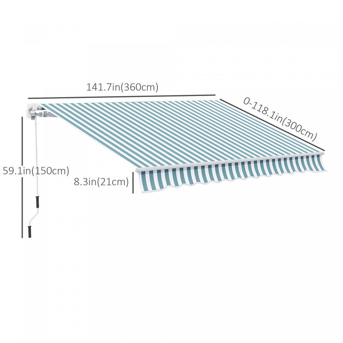 Outsunny 12' X 10' Retractable Awning Patio Sun Shade Shelter With Manual Crank Handle, Uv & Water-r