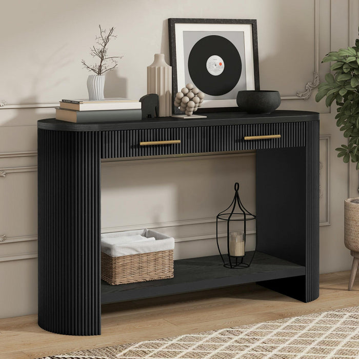 Olivia 47.25“ Modern Sofa Table with Storage and Drawers - Black 