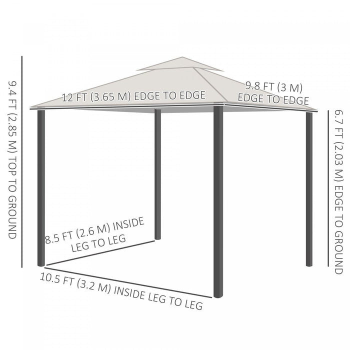 Outsunny 10' x 12' patio gazebo With netting For lawn, yard, deck, Grey
