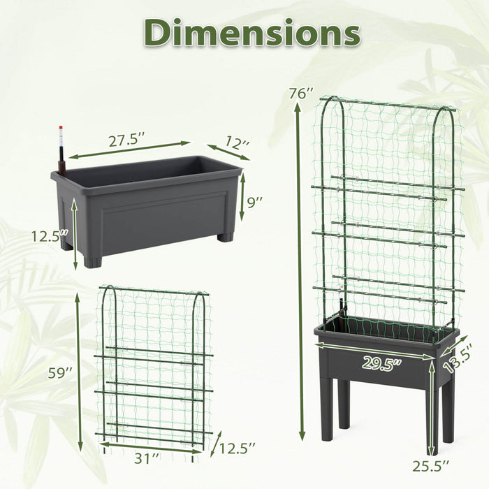Costway Raised Garden Bed Planter Box With Climbing Trellis Water Level Indicator