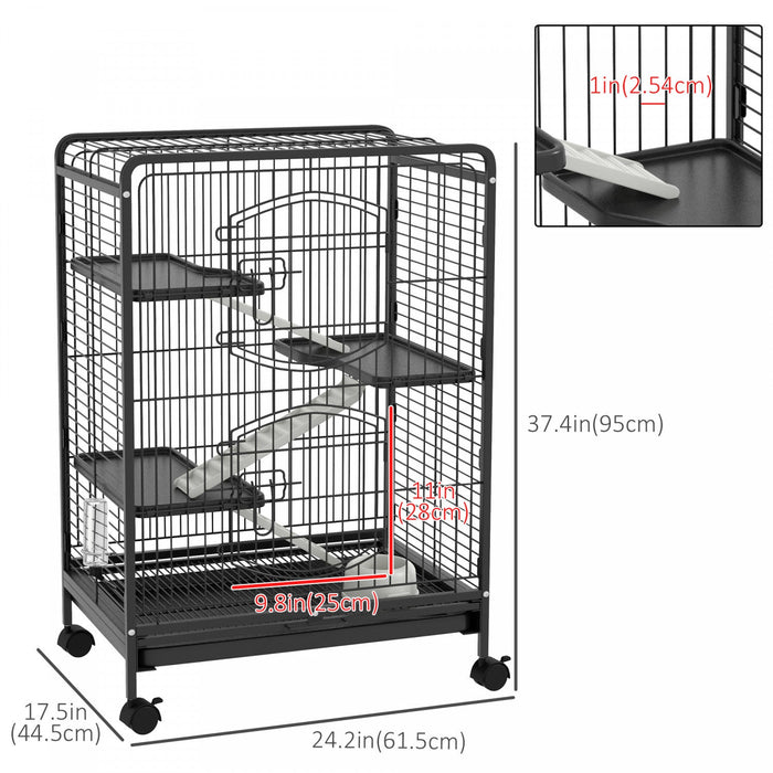 Pawhut 4-tier Small Animal Cage Pet Playpen For Rabbit Ferret Chinchilla On Wheels With Removable Tr