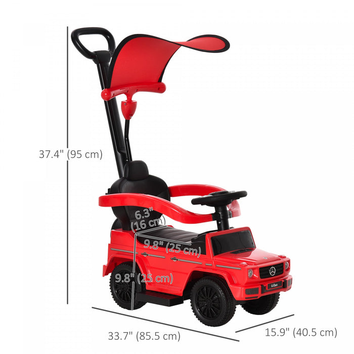 Aosom Mercedes-benz G350 Licensed Push Car, 3-in-1 Toddler Car Stroller Sliding Car, Baby Walker Foot To Floor Slider With Horn, Steering, Foot Rest, Seat Storage, Red