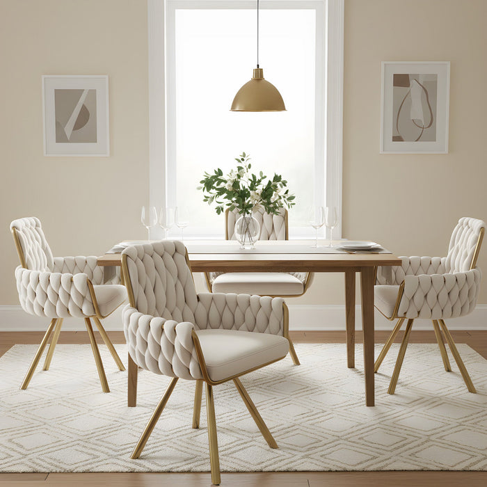 Timothy Velvet Swivel Dining Chairs with Tufted Upholstered and Metal Legs Set of 4, Glod  