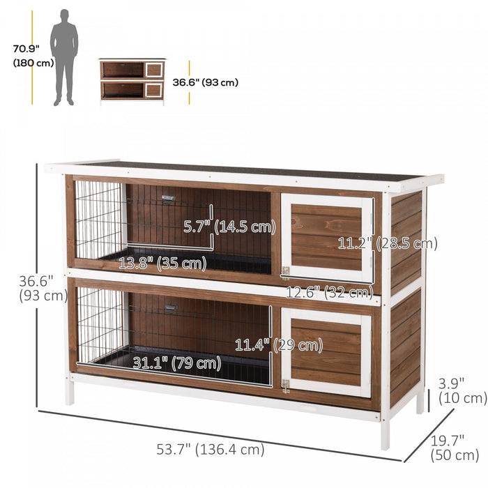 Pawhut 54\"l 2-story Large Rabbit Hutch Bunny Cage Wooden Pet House Small Animal Habitat With Lockabl