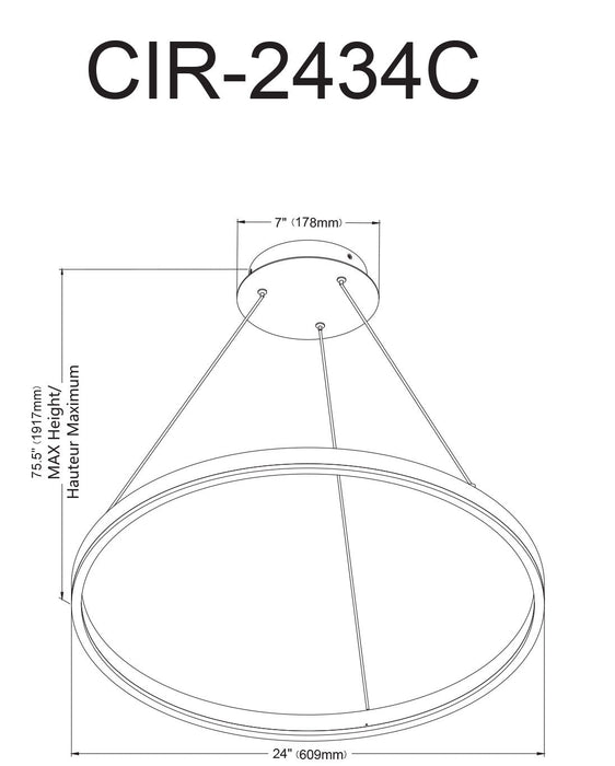 Dainolite Circulo Chandelier 34w Matte Black Finish White Acrylic Diffuser Lamp
