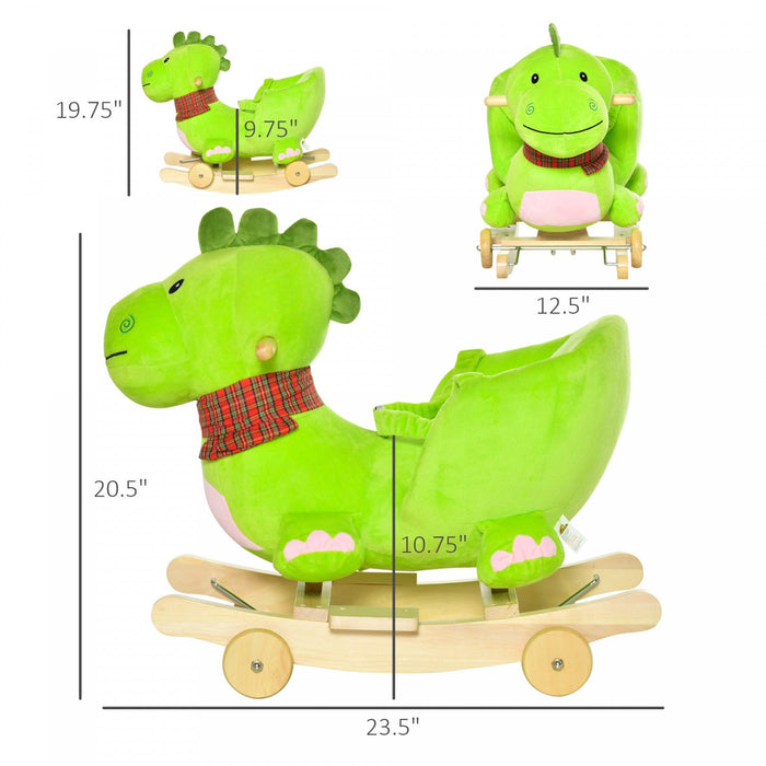 Qaba Baby Rocking Horse Kids Interactive 2-in-1 Plush Ride-on Stroller Rocking Dinosaur With Nursery