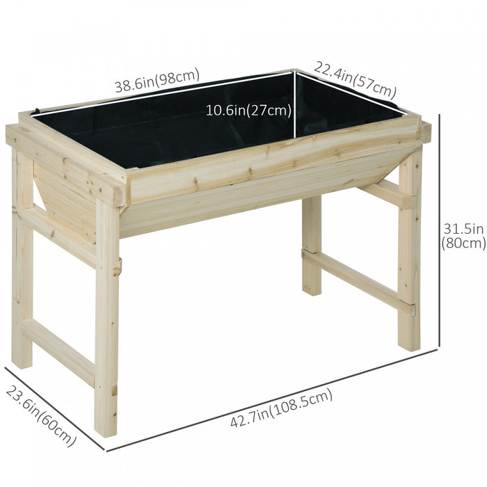 Outsunny 43\" X 24\" Raised Garden Bed, Wooden Elevated Planter Box With Non-woven Fabric For Vegetabl