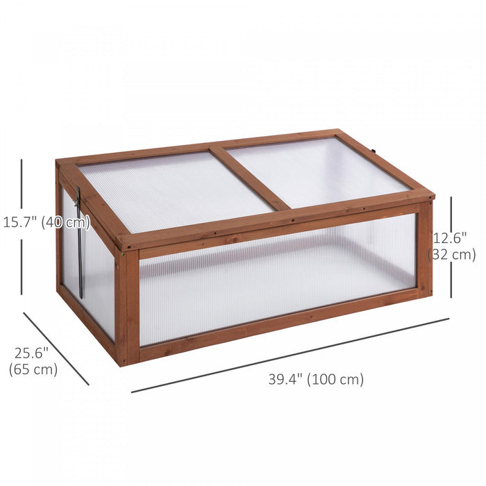 Outsunny 39\" X 26\" X 16\" Wooden Cold Frame Polycarbonate Planter Box, Brown