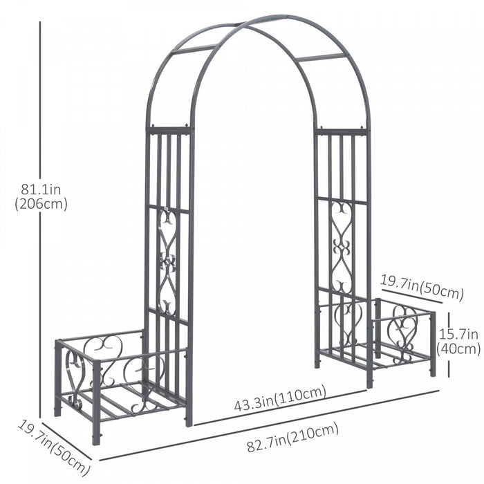 Outsunny 6.8ft Decorative Metal Garden Arch With 2 Planter Boxes Outdoor