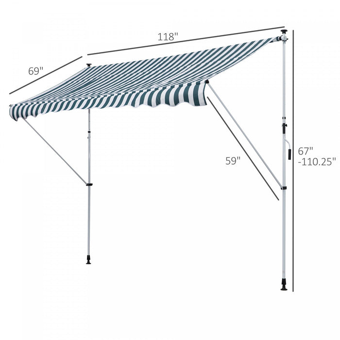 Outsunny 10x5ft Manual Retractable Awning, Patio Sun Shade Canopy Shelter With 5.6-9.2ft Support Pol