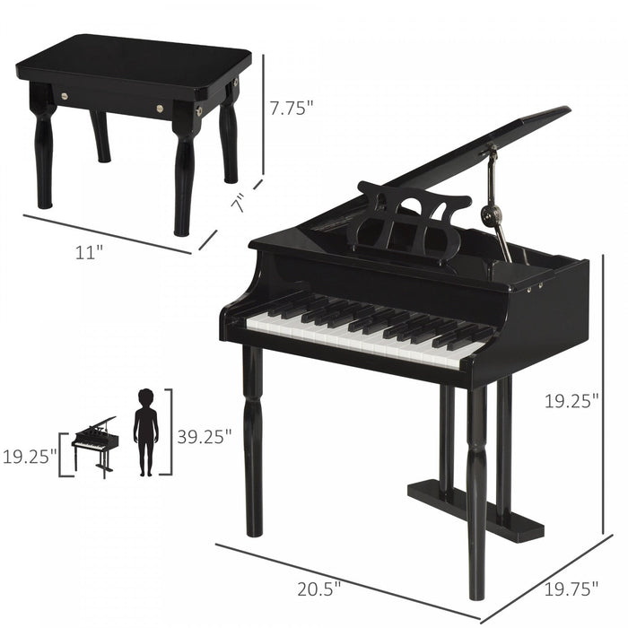 Homcom Modern Kids Piano, 30 Keys, Set Of 2, Mini Toy For Child, Grand Piano With Music Stand And Be