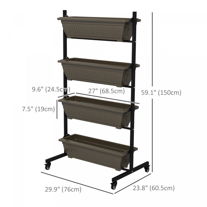 Outsunny 4-tier Vertical Raised Garden Bed With 4 Planter Boxes, Wheels, Outdoor Plant Stand Grow Co