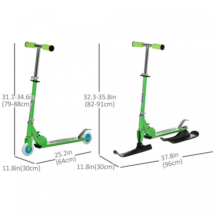 Qaba Snow Scooter, 2 In 1 Design Adjustable Height Scooter Snow Sled For Kids Aged Over 7 Years Old,