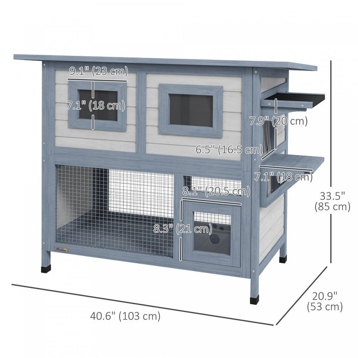 Pawhut Outdoor Cat House, 2 Tier Wooden Feral Cat Shelter With Escape Door, Weatherproof Roof, Jump 