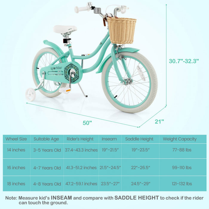 Costway 18" Kid's Bike With Training Wheels Adjustable Handlebar Seat Handbrake Green