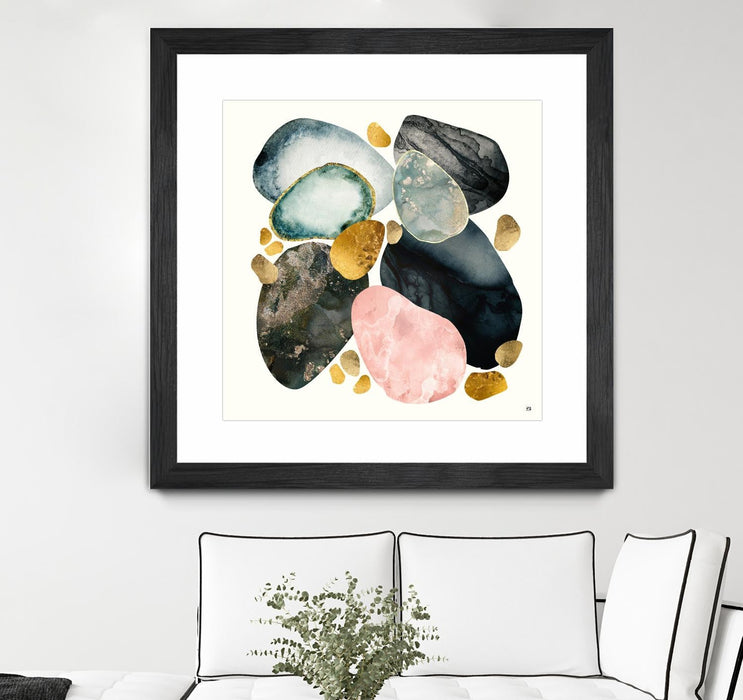 \"Pebble Abstract\" Matted and Framed Black 30x30 Wall Art