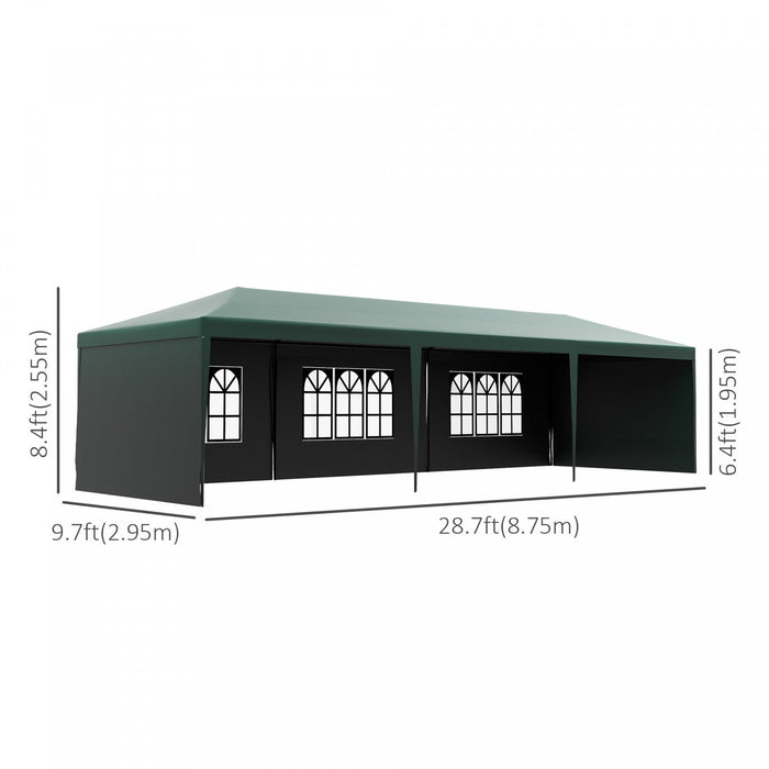 Outsunny 10' X 29' Party Tent, Canopy Tent With Sidewalls And Large Transparent Windows For Garden, 