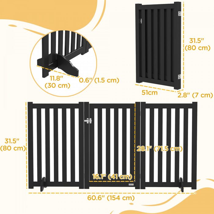 Pawhut Foldable Dog Gate With Door, 3 Panels Freestanding Pet Gate With Support Feet Indoor Playpen 