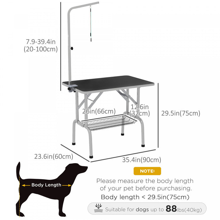 Pawhut Dog Grooming Table With Adjustable Grooming Arm, Pet Grooming Table For Dogs With Storage She