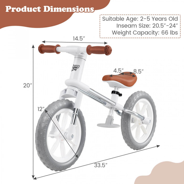 Honeyjoy 12" Balance Bike 2 Wheels Children's Bicycle With Adjustable Seat White