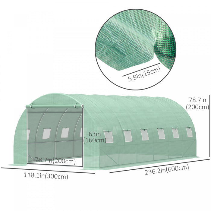 Outsunny 19.7' X 9.8' X 6.6' Large Walk-in Greenhouse Garden Plant Seed Growing Tent Tunnel Shed Wit