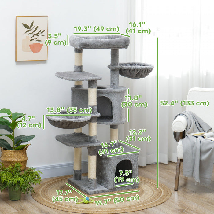 Pawhut 52.5\" Cat Tree, Cat Tower For Indoor Cats With Scratching Posts, Cat Condos, Bed, Platforms, 