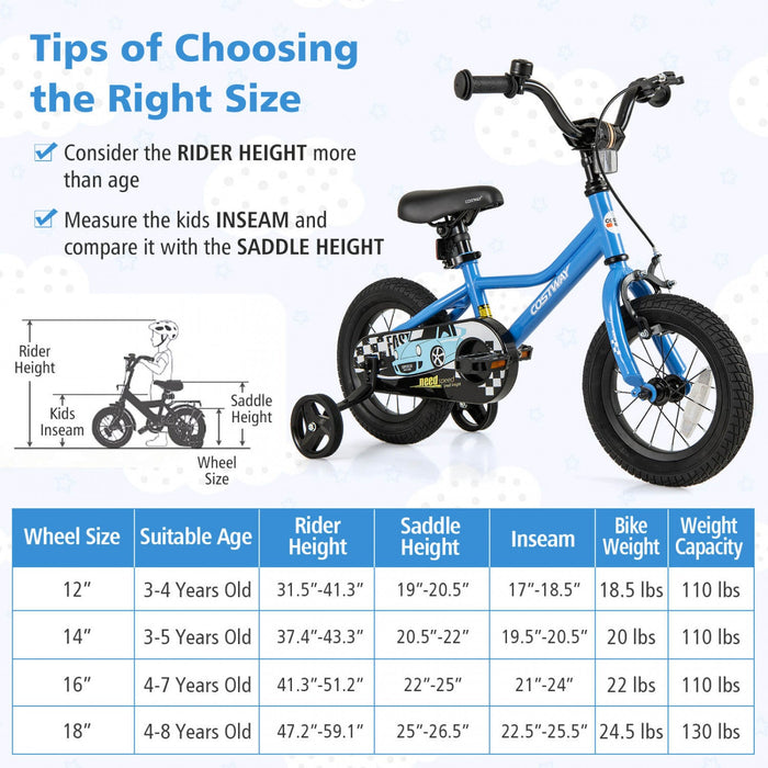 Costway 12" Kids Training Bike With Removable Training Wheels Pneumatic Tires Navy