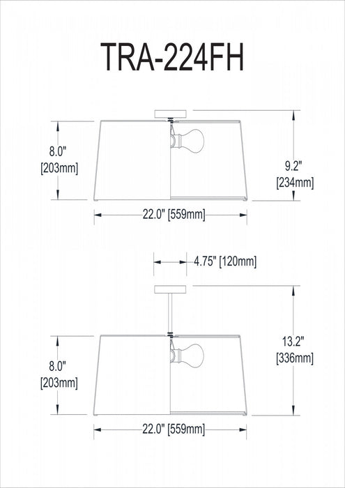Dainolite Trapezoid 4 Light Flush Mount Tapered Drum Shaped Black/White Shade White Fabric Diffuser Lamp