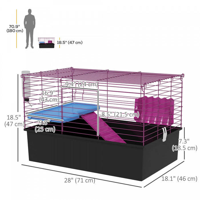 Pawhut 28\" L Rabbit Cage, Large Guinea Pig Cage Small Animal Cage With Water Bottle, Food Dish, Plat