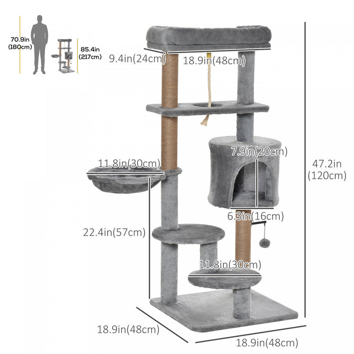 Pawhut Cat Tree, 47 Inches Multi-level Cat Tower With Scratching Post, Hammock, Cat Condo, Perch, To