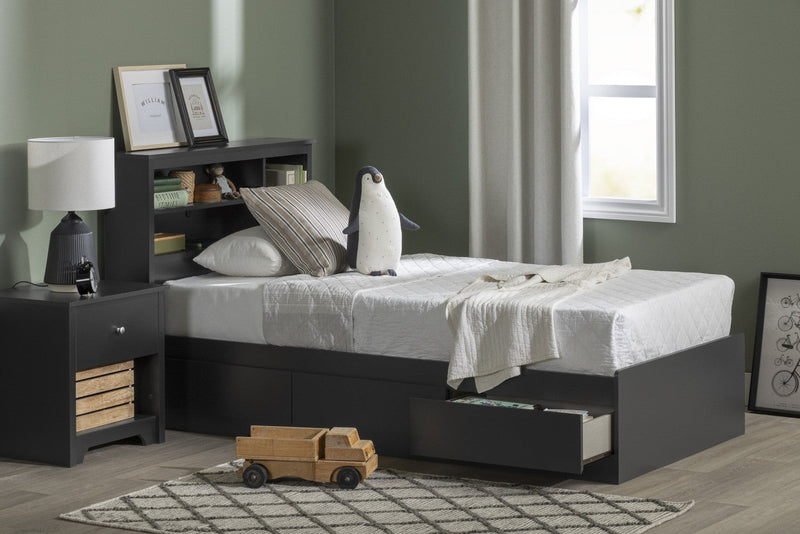 Vito Bookcase Headboard With Storage - Pure Black 