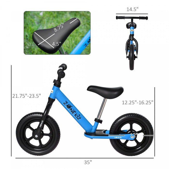 Qaba 12\" Kids Balance Bike No Pedal Bicycle Adjustable Seat And Handlebar Training Toddler Bike 3 - 