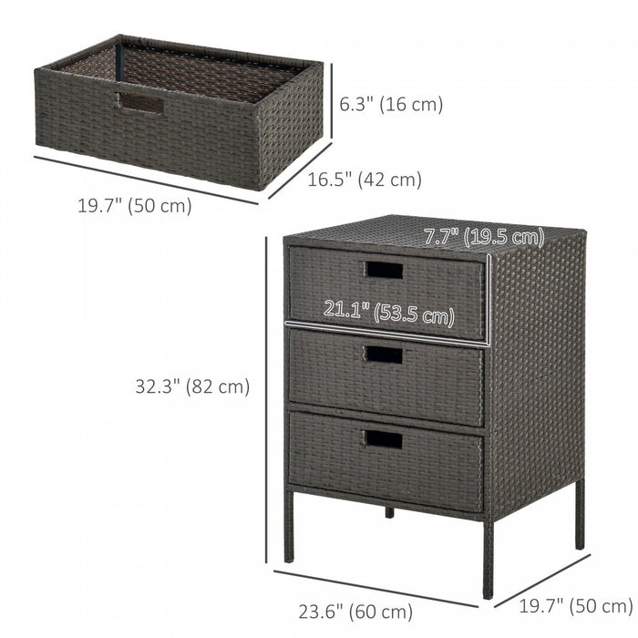 Outsunny 32\" Poolside Rattan Wicker Patio Organizer Storage Cabinet Bathroom Storage W/ 3 Large Draw