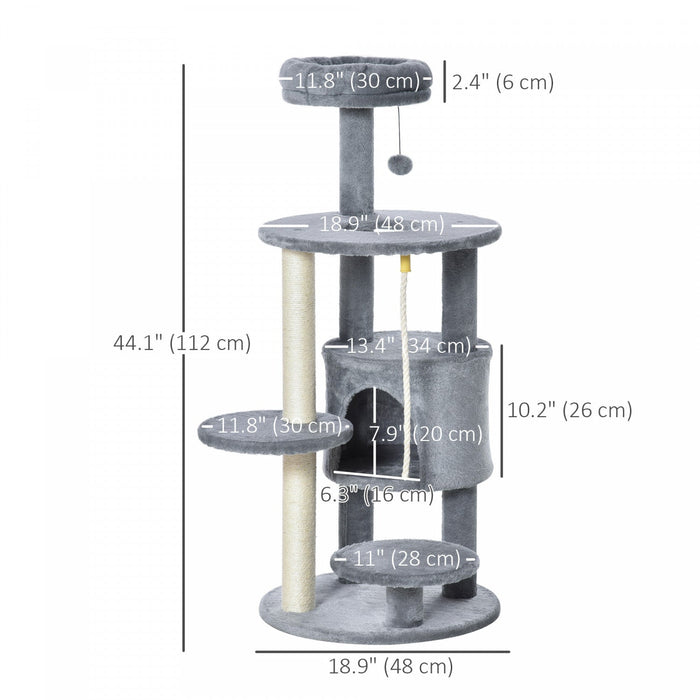 Pawhut Cat Tree For Indoor Cats, 44 Inches Multi-level Cat Tower, Climbing Activity Center With Jute