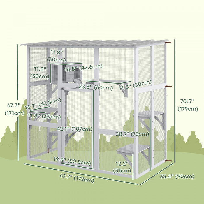 Pawhut Catio Outdoor Cat Enclosure, Wooden Outdoor Cat House Window Box With Weatherproof Roof, Brid
