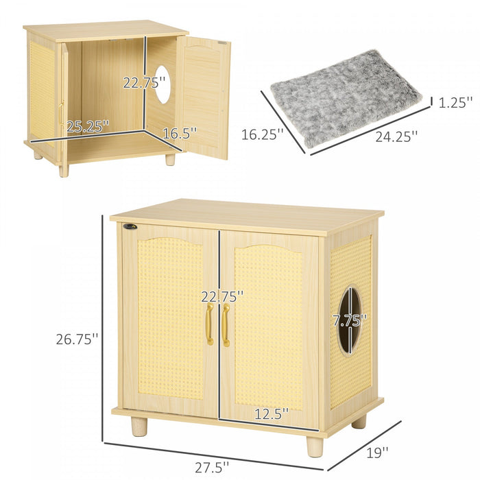 Pawhut Cat Litter Box Enclosure With Soft Cushion, Indoor Cat Washroom Storage Bench End Table With 