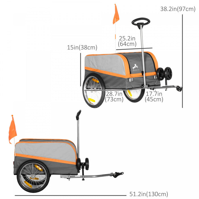 Aosom Bike Cargo Trailer & Wagon Cart, Multi-use Garden Cart With Luggage Box, Quick Release 16'' Bi