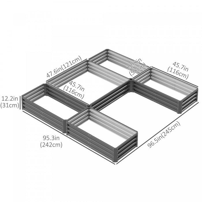 Outsunny 8x8ft Diy Raised Garden Bed, Set Of 5 Large Steel Box Planters For Outdoor Plants, Vegetabl