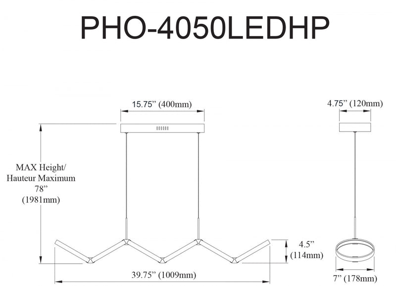 Dainolite Philo LED Horizontal Pendant 50w Matte Black White Silicone Diffuser Lamp