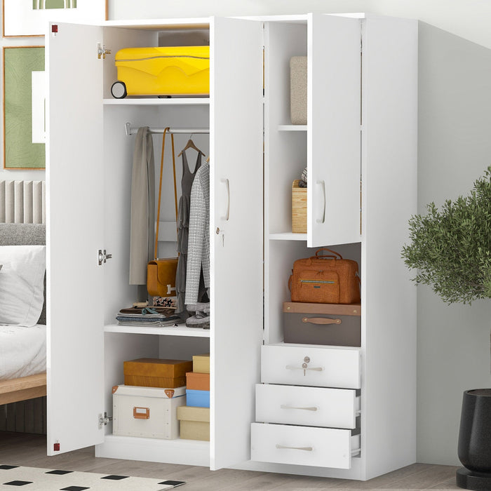 Lydia 47.2\" 2-doors Wooden Wardrobe Storage With Shelves And 3 Drawers - White 