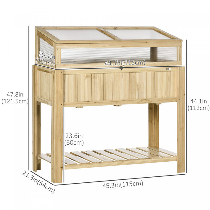 Outsunny Raised Garden Bed With Cold Frame Greenhouse And Storage Shelf, Outdoor Wooden & Pc Elevate